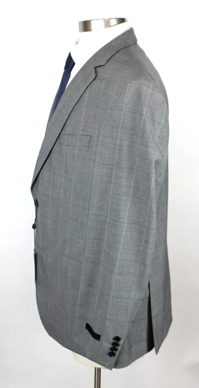 Ted Baker Sport Coat 46 R Mens Grey Green Windowpane Wool Regular Fit Blazer New